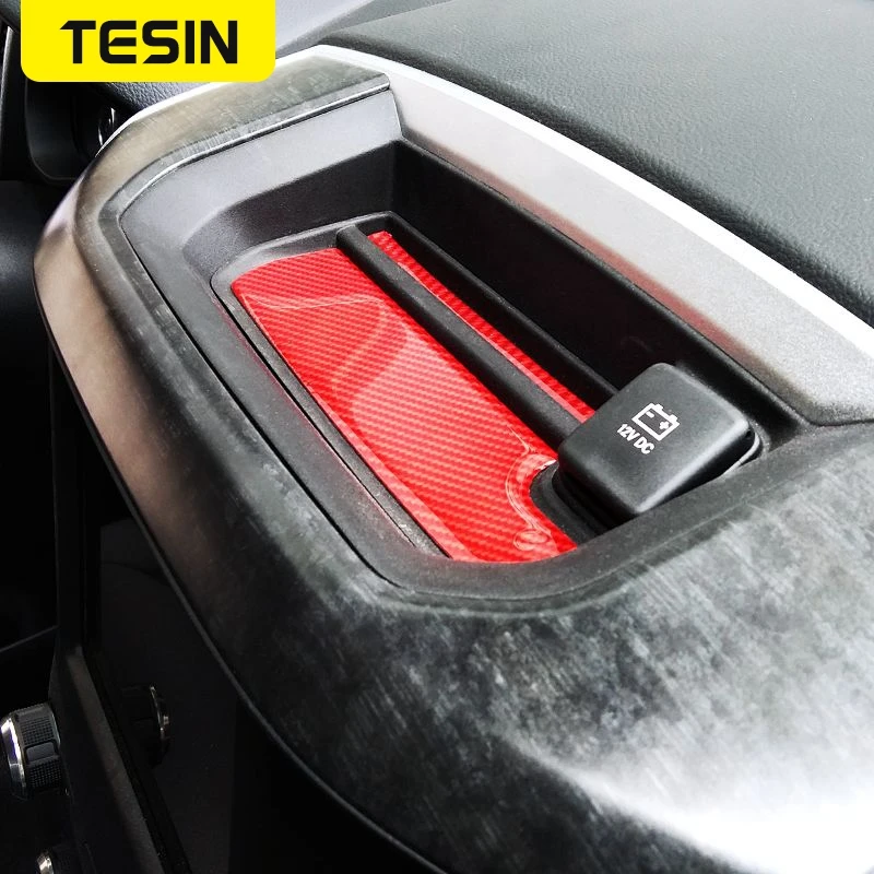 

TESIN Carbon Fiber Car Center Console Storage Compartment Mat Cover Stickers for Dodge RAM 2018-2020 Car Interior Accessories