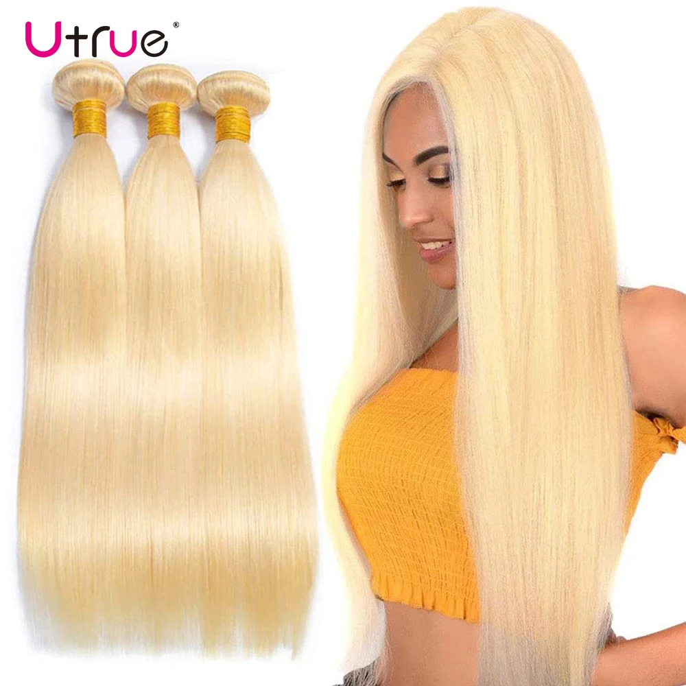 

Utrue 613 Bundle Brazilian Human Hair Bundles Weave 10A Virgin 30 Inch Long Honey Blonde Human Hair Straight Remy Bundle