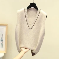 ljsxls sweaters vest women v neck solid all match casual korean fashion autumn winter knitted sleeveless sweater female 2022
