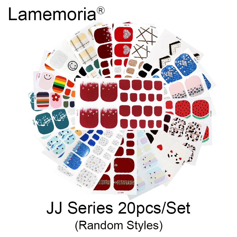 JJ Series 20pcs 20 шт./компл. 22 Советы Предварительно разработанные стикеры на ногти полное покрытие Водонепроницаемый Стикеры обертывания щипчики для ногтей DIY ноги аксессуары выбирается случайным образом - Цвет: JJ Series 20pcs