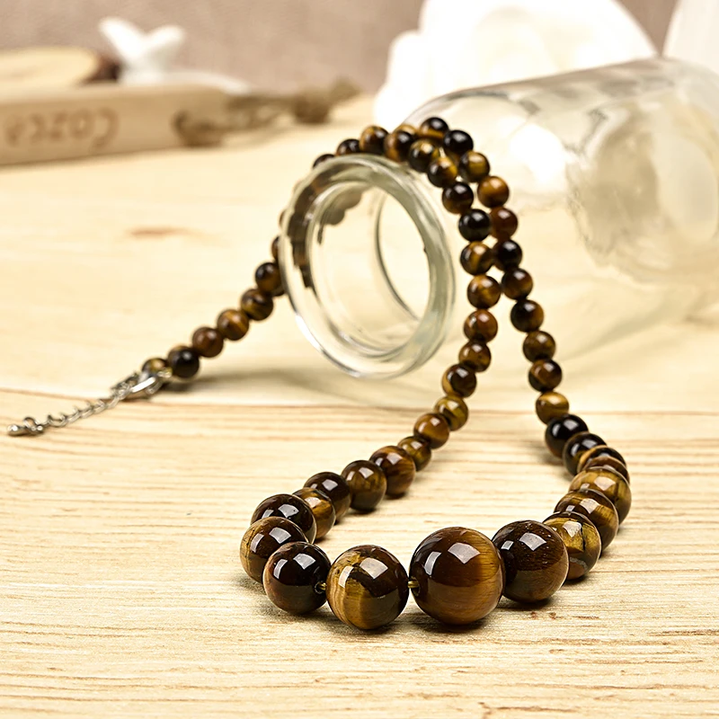 Ожерелье-чокер мужское с натуральным тигровым глазом модное винтажное ювелирное