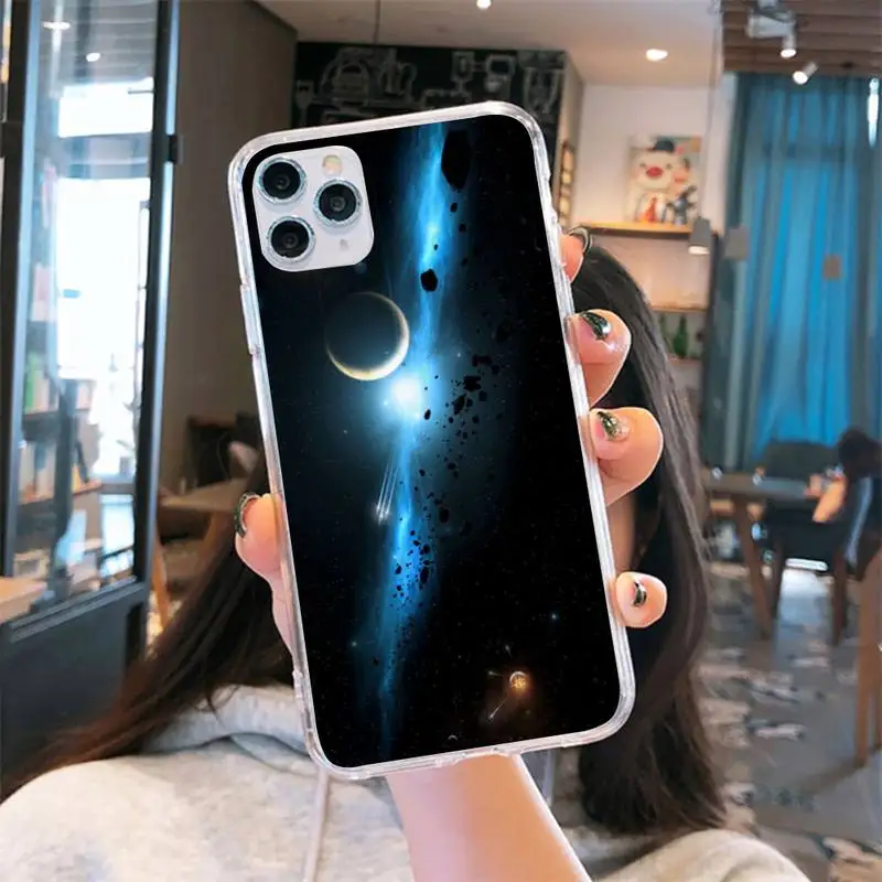 

Star Moon Space universe Phone Case Transparent for iPhone 6 7 8 11 12 s mini pro X XS XR MAX Plus