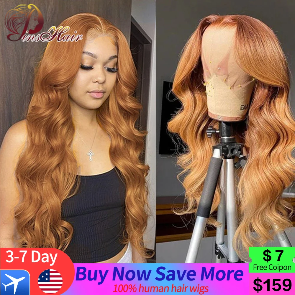 

Ginger Blonde 13x4 Transparent Lace Front Wig Body Wave Brown Human Hair Lace Frontal Wigs Highlight Remy For Women Pre Plucked