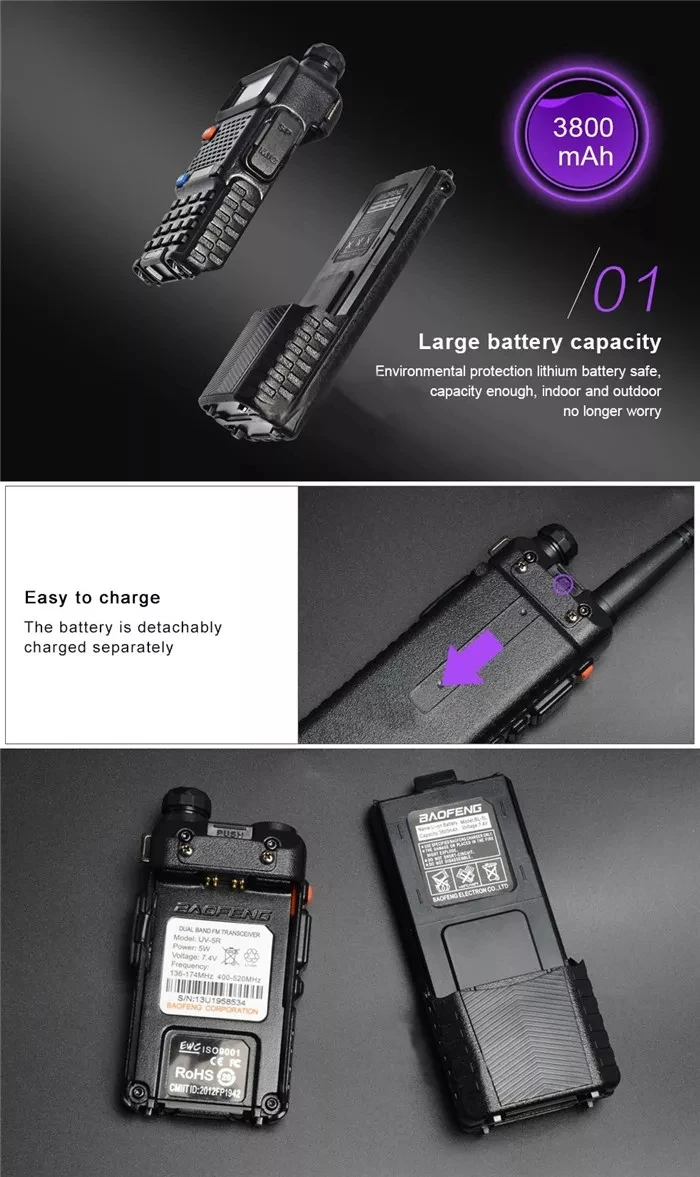 Upgrade 5W BaoFeng UV-5R Walkie Talkie VHF/UHF Handy Dual Band CB Two Way Radio Transceiver 3800mah Li-thium Battery