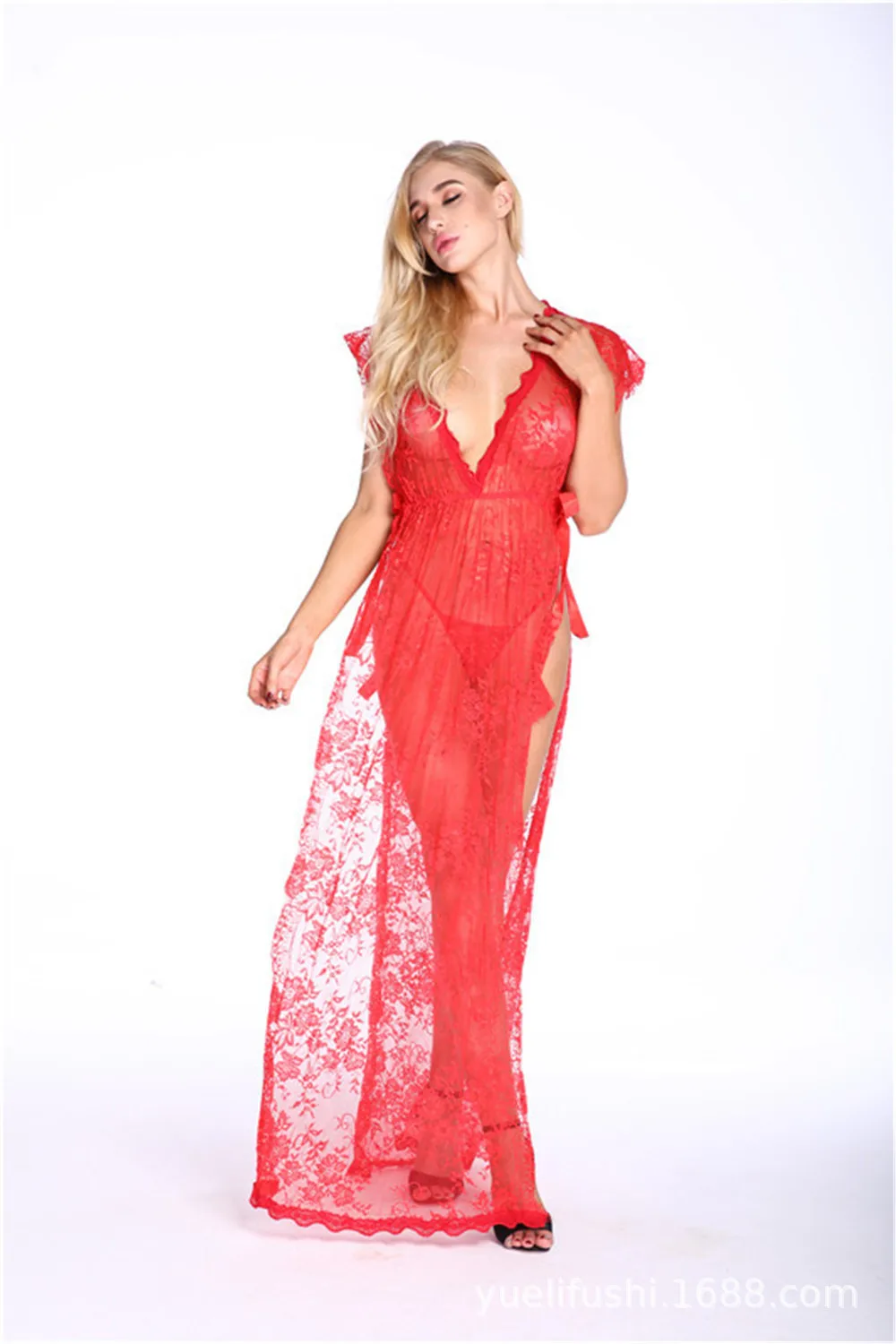 

Yueli lace long skirt nightdress perspective sexy pajamas summer home wear yl2026