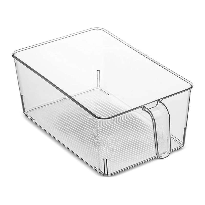 

Set of 4 Clear Refrigerator Pantry Organizer Bins Household Plastic Food Storage Basket with Handles for Kitchen Rooms