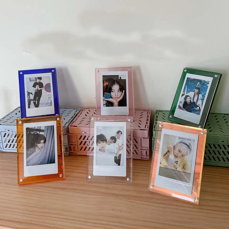 MINKYS Kawaii Polaroid 3-inch Photo Frame Acrylic Stage Transparent Laser 3-inch Photo Small Card Display Frame Strong Magnetic