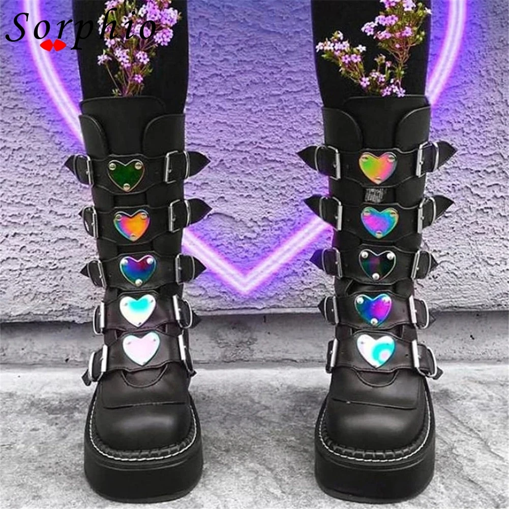 

Female Boots For Women Autumn Buckle Strap Platform Boots Med Calf Goth Gothic Brand Design women's Shoes 2021 New Arrivals