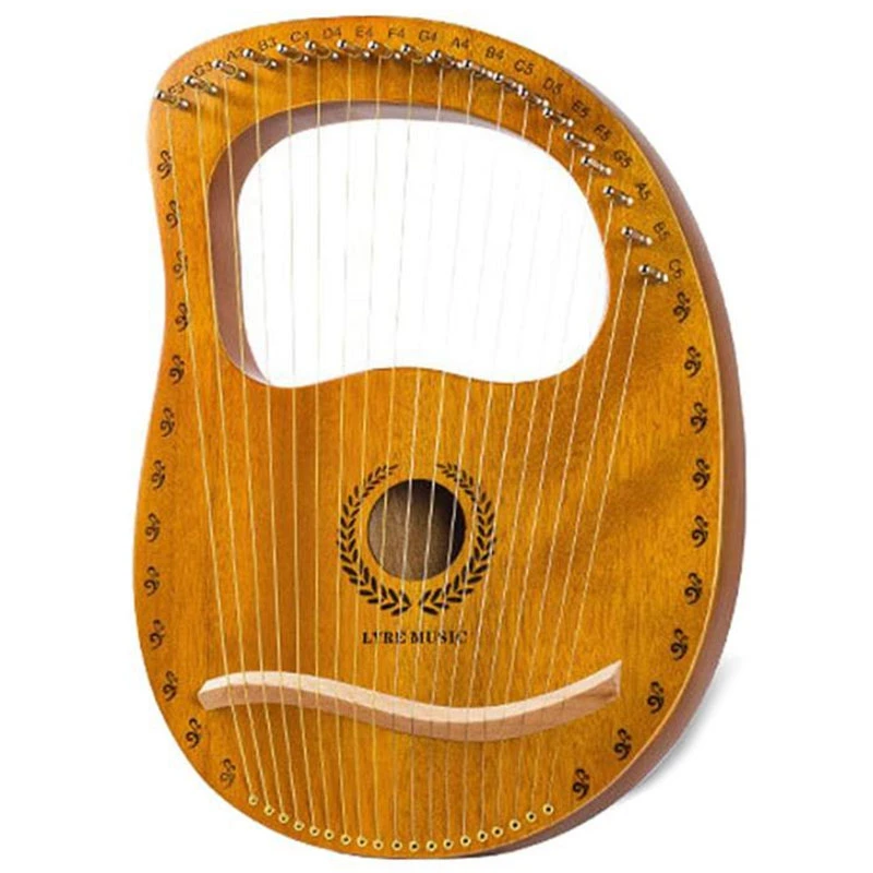 16-String Mahogany Lyre Harp Instrument with Tuning Key Antique Style Carving for Music | Спорт и развлечения
