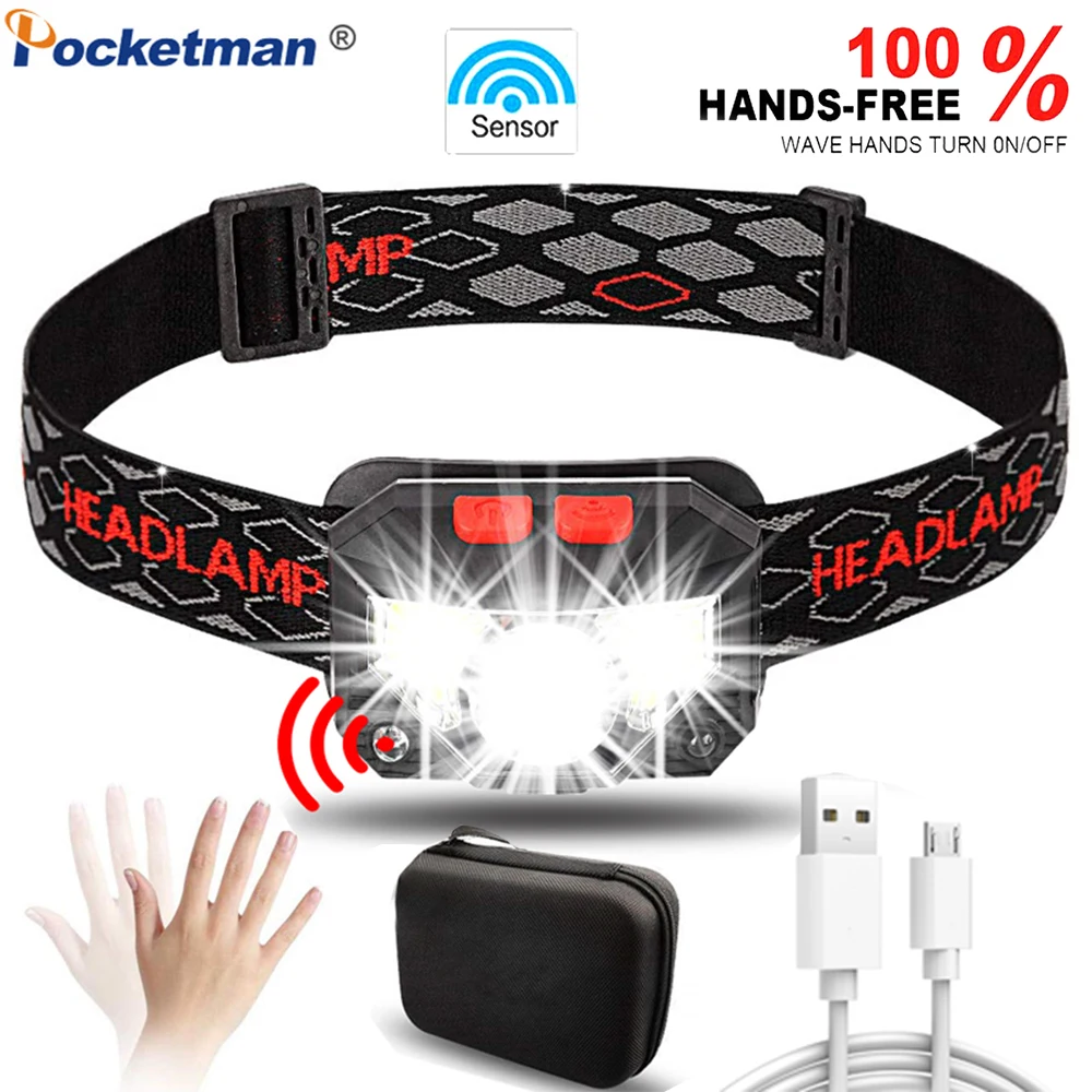 Налобный фонарь с датчиком движения мощный светодиодный фсветильник рь зарядкой