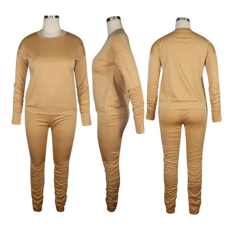 

ZOOEFFBB Sexy Fall Crumple Two Piece Set Long Sleeve Top + Pants Outfits Matching Sets for Women Clothes Lounge Wear Streetwear