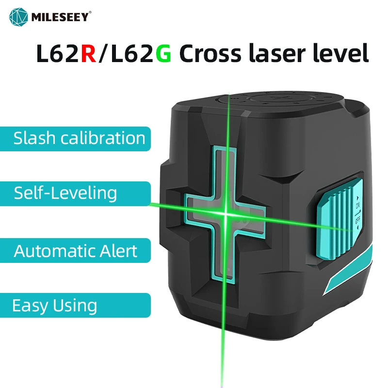 

Mileseey L62R/L62G 2 Lines Laser Level Cross Red Green Beam Horizontal Vertical Calibrator Self-Leveling Leveler Outdoor