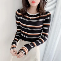 women sweater striped knitted o neck sweater mujer slim pullovers pull femme 2022 spring autumn women clothing long sleeve top