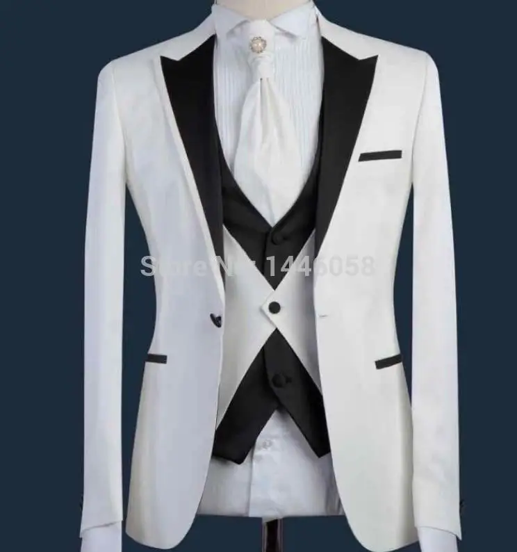 

2019 White And Black Fashion Design Custom Made Formal Prom Party Mens Wedding Suits Costume Groom Tuxedo Slim Fit Men Suits