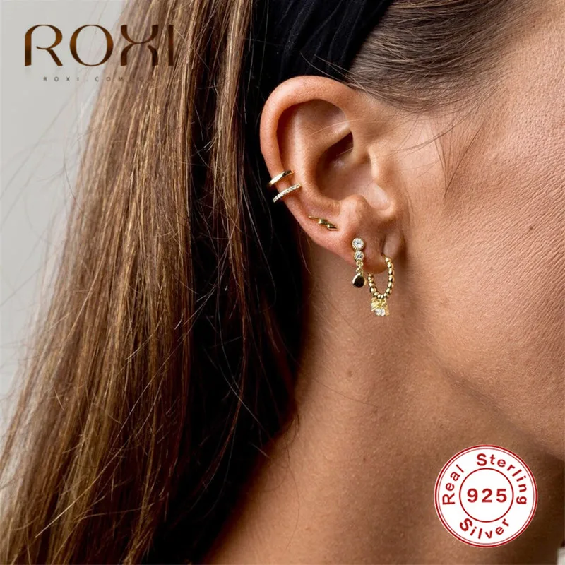 Серьги ROXI из стерлингового серебра 925 пробы, Золотая цепочка, серьги-гвоздики со стразами для женщин, гипоаллергенно, Женские Ювелирные изделия, корейские серьги