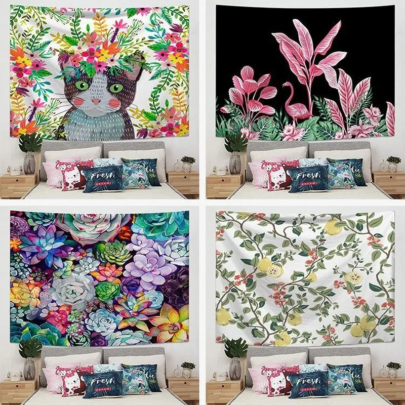 

Colorful Flower Nordic Ins Tapestry Home Bedside Living Room Bedroom Decoration Wall Hanging Cloth Beach Towel Window Tapestry