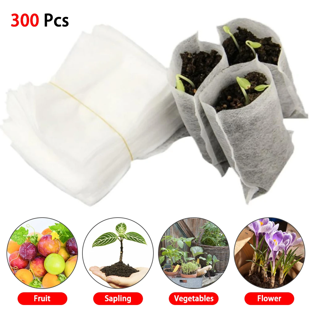 

300pcs Biodegradable Plant Grow Bags Fabric Seedling Pots Garden Supply Eco-friendly Nonwoven Ventilate Bag For Garden