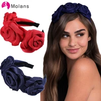 molans triple rosette faille headband new winter rose flower bow knot wide headband solid silk flower crown hair hoop for women