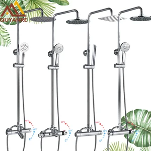 Смеситель для душа Quyanre, хромированный, термостатический, с двумя ручками, излив на ванну душ