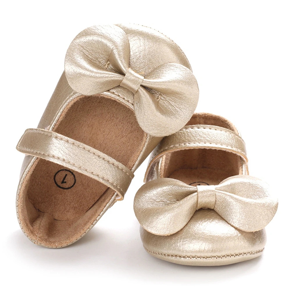 

Baby Girls Bowknot PU Prewalkers Newborn Infant Soft Sole Leather Non-Slip Shoes Princess Wedding First Walkers 0-18M