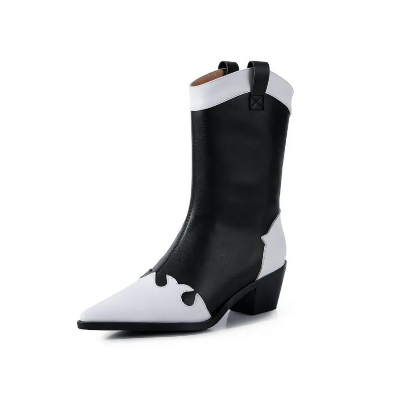 

Sexy Mixed Colors Chelsea Boots Women 2020 Winter Genuine Leather Mid-Calf Boots For Women Night Club Party Shoes Woman