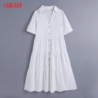 tangada women 2021 summer white elegant midi dress vintage short sleeve female office lady sundress be733