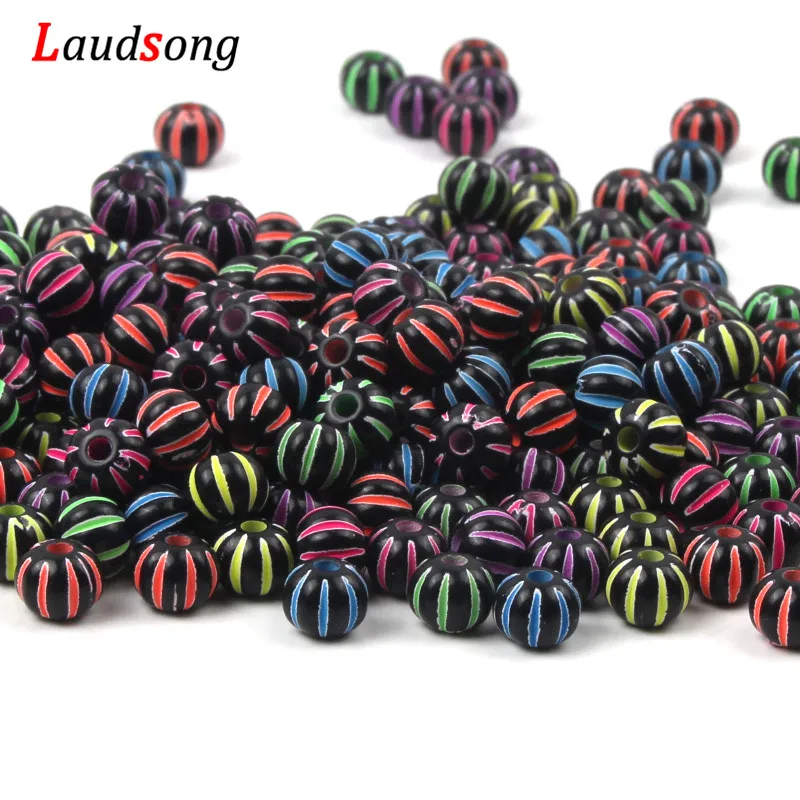 Акриловые бусины разделители в черно белую полоску круглые россыпью шарики для