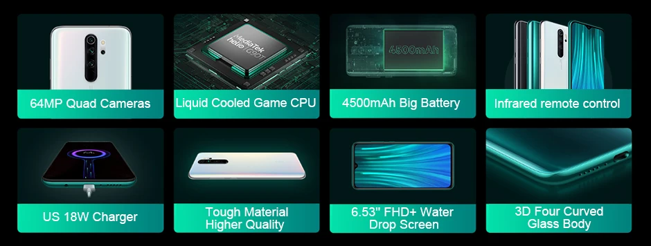 Global Version Xiaomi Redmi Note 8 Pro 6GB 128GB Smartphone 64MP Quad Cameras MTK Helio G90T Octa Core 6.53" 4500mAh Battery NFC