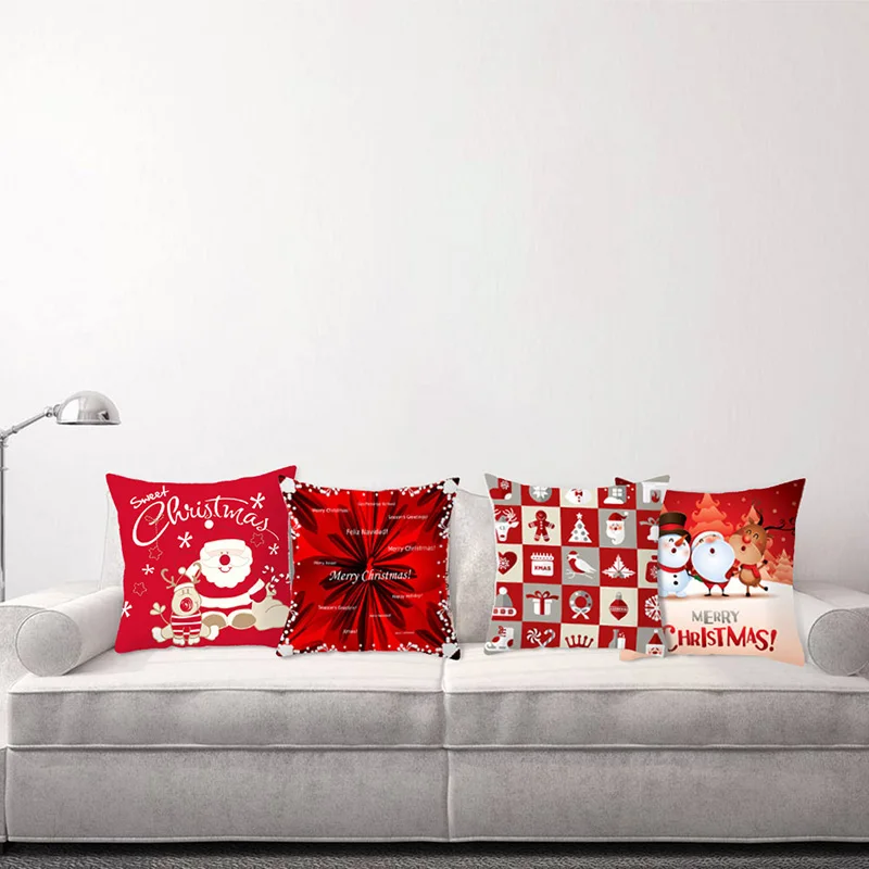 

Merry Christmas Pillow Case Santa Claus Elk Snowflake Series Cushion Cover For Home Sofa Decor Polyester Peachskin Pillowcases