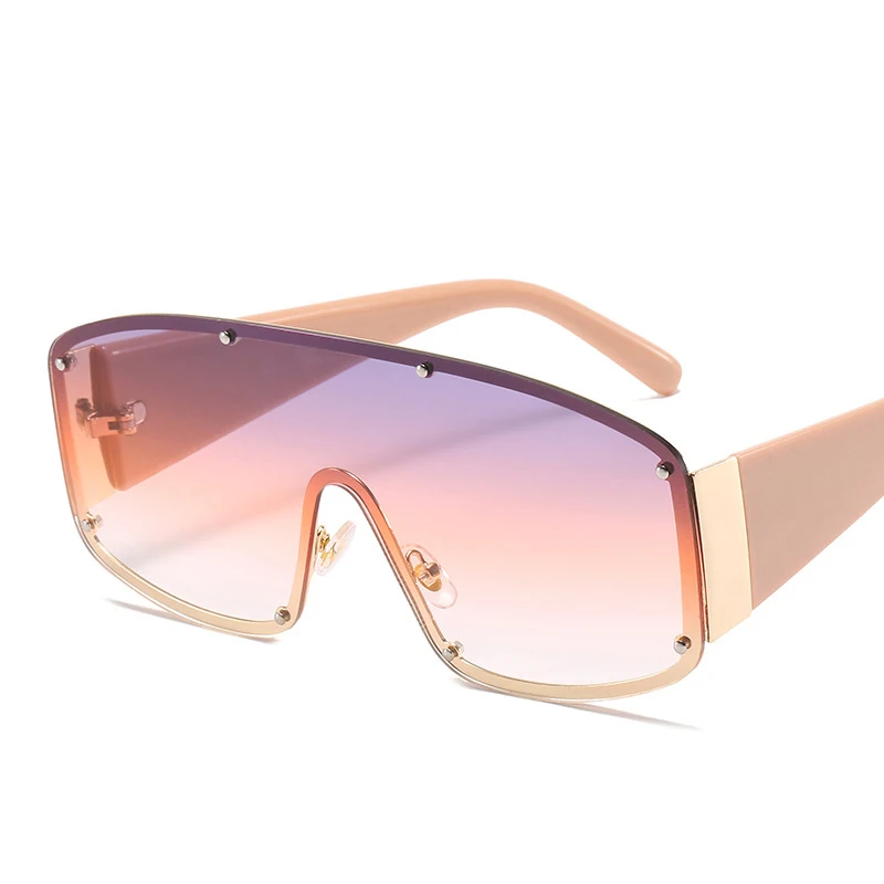 

VCKA Fashion rimless Oversized one-piece Sunglasses Square Women Rivet Goggle Men Sun Glasses Vintage big shades UV400 Eyewear