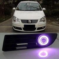 led cob angel eye rings front projector lens fog lights assembled lamp bumper replacement cover fit forvolkswagen polo 06 10