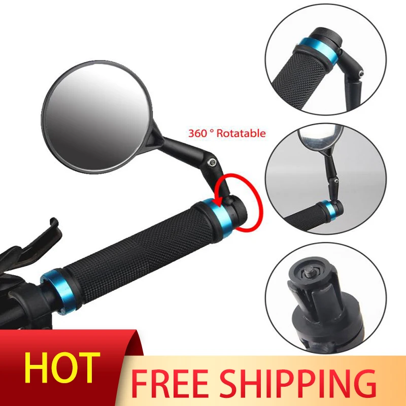 

Black Newest 360 Degree Rotate Bicycle Rearview Handlebar Mirrors Cycling Rear View MTB Bike Silicone Handle Rearview Mirror