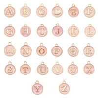 mix 26pcs initial alphabet charms letter a z letter pink enamel alloy pendant earrings necklace keychain bracelet package gift