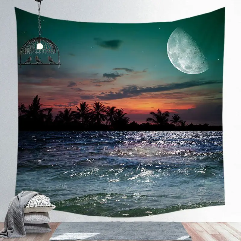 Горячая Pin подвесная ткань Луна гобелен расшитый звездами печать настенная рамка