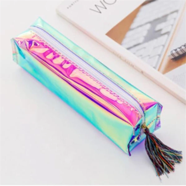 colorful PURDORED 1 шт. Лазерная кисточка Макияж сумка ПВХ прозрачная сумка-косметичка голограмма голографическая Макияж сумка переливающийся джинсовый пенал - Цвет: colorful
