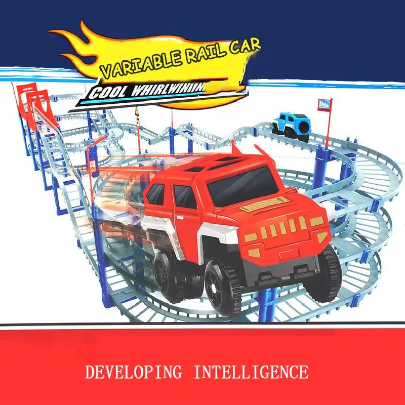 

Railway Electric Car Track Toys DIY Rail Car Assembly Electric High Speed Three Layer Track Small Train Car Puzzle Children Toys