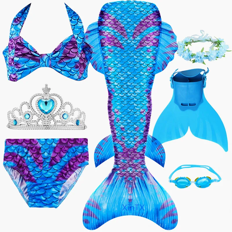 Новое поступление 7 шт./компл. Детский Костюм Русалки Моноласты хвосты для
