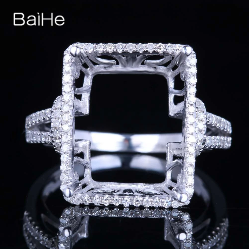 

BAIHE Solid 14K White Gold Square Semi Mount Ring Men Women Fine Jewelry Making Bague carrée semi-montée Fáinne Semi Mount