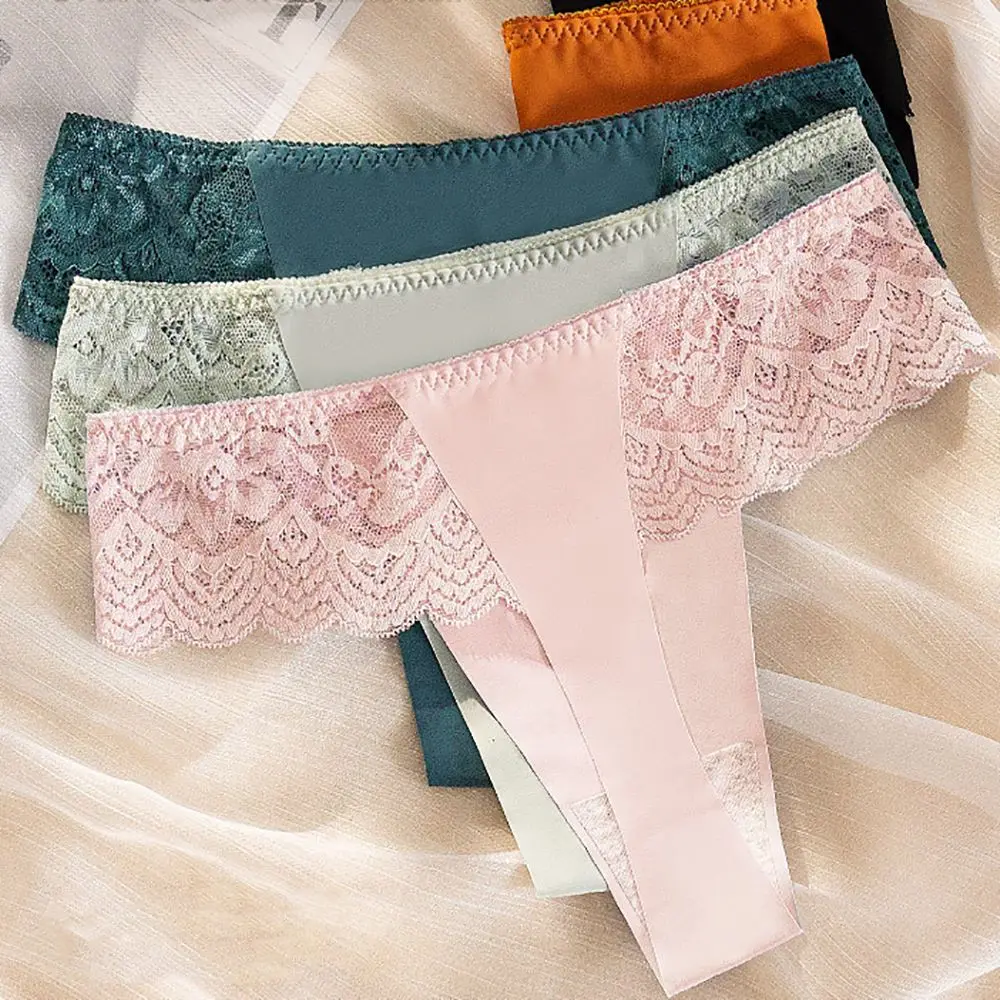 

Sexy Soft Seamless Underwear for Women Female Lace Ice Silk Thong Solid T-Back Lingerie Panties G-String For Lady