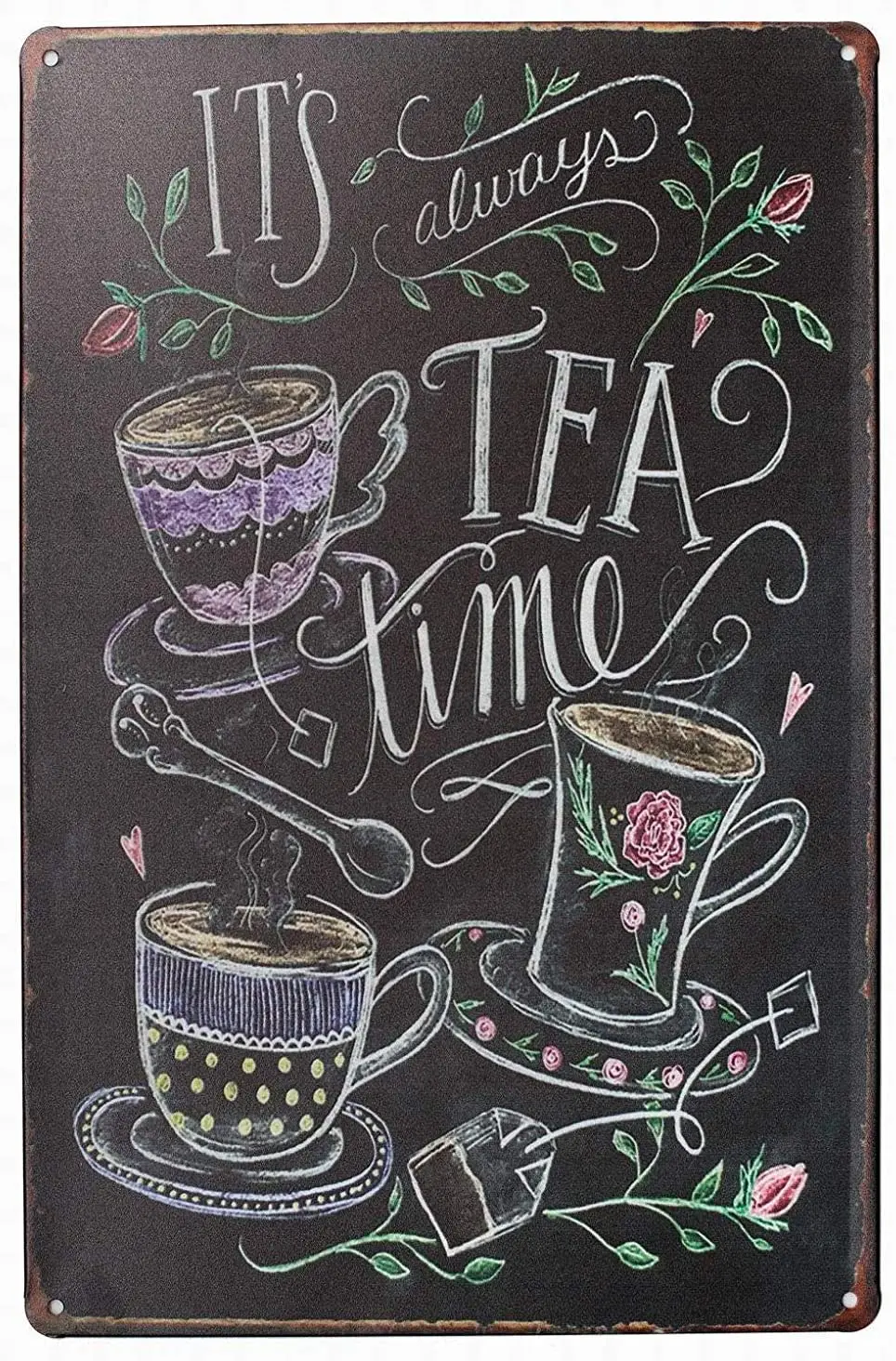 

Jesiceny New Tin Sign It's Always Tea Time Aluminum Metal Sign for Wall Decor 8x12 INCH