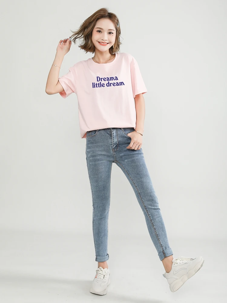 

women new summer letter print loose O-neck casual short-sleeve cotton all-match T-shirt tops