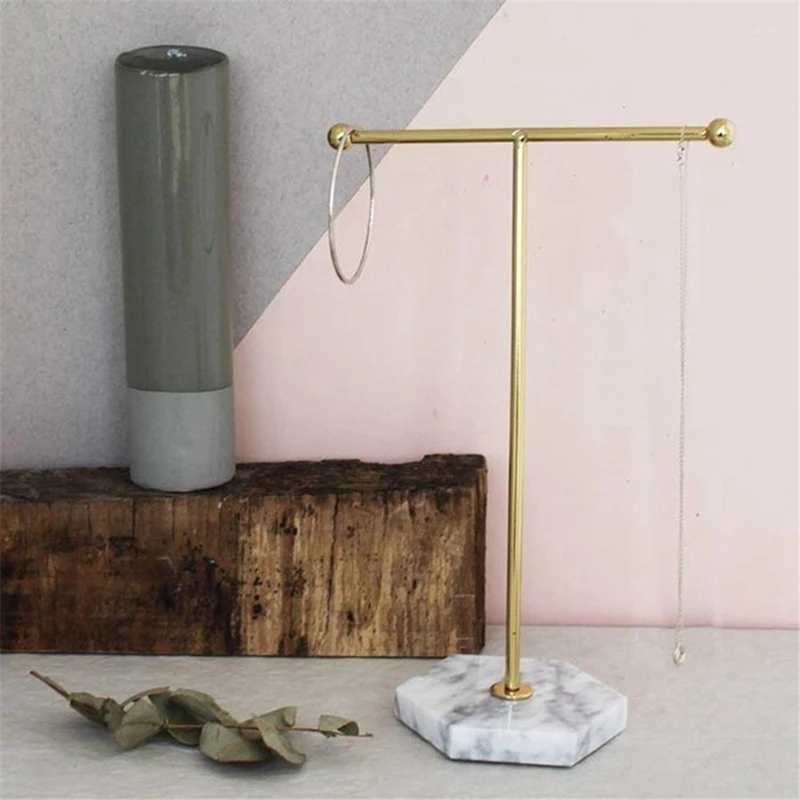 

2x Nordic Metal Golden Storage Rack with Marble Base Chic Ins Modern Jewelry Ring Necklace Earring Display Rack Holder Desk Deco
