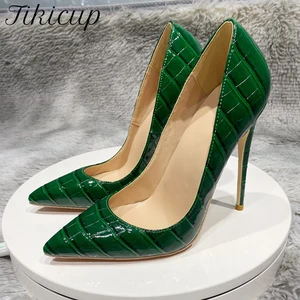 Tikicup Green Crocodile Effect Women Pointy Toe High Heels 8cm 10cm 12cm Customize Ladies Sexy Stile in Pakistan