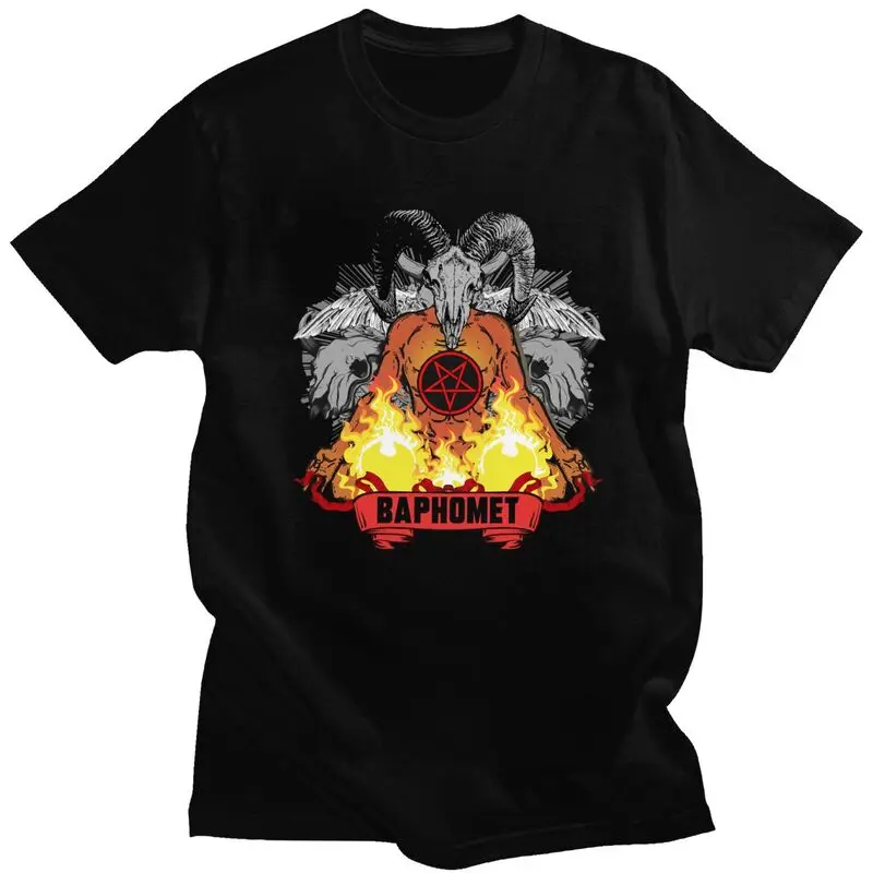 

Baphomet Occult Devil Satan T Shirt Men Short Sleeve Cotton T-shirt Graphic Demon Satanic Pentagram Goat Tee Top Harajuku Tshirt