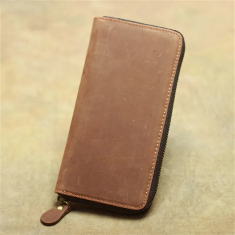 Nesitu Высококачественный винтажный длинный коричневый толстый мужской бумажник