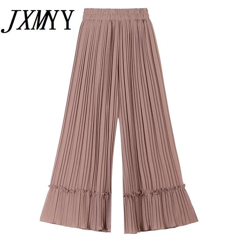 

ICCLEK JXMYY Pleated Summer Loose Pleated Pendant Chiffon Wide-Leg Women's Nine-Point Pants High-Waist Drape Straight Skir