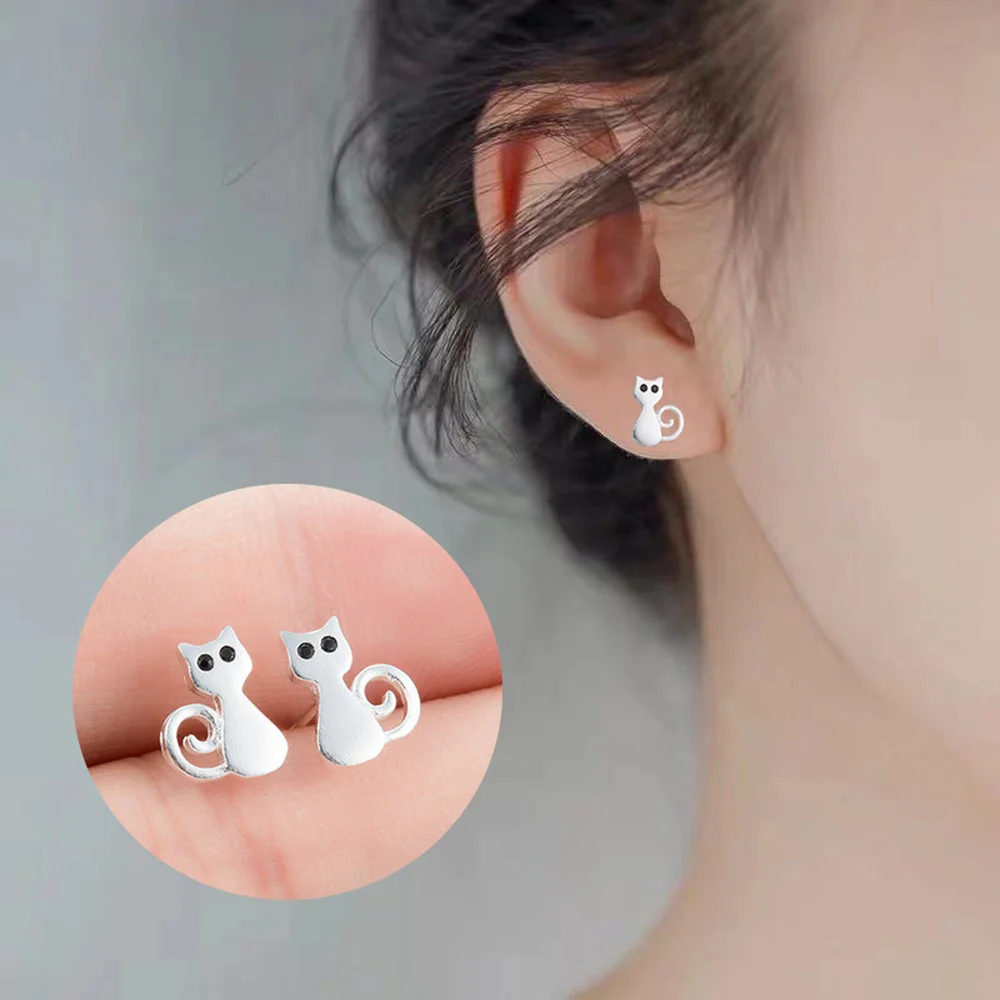1 Color Cute Cat Stud Earrings for Women Jewellery Prevent Allergy jewelry girl Christmas gifts | Украшения и аксессуары