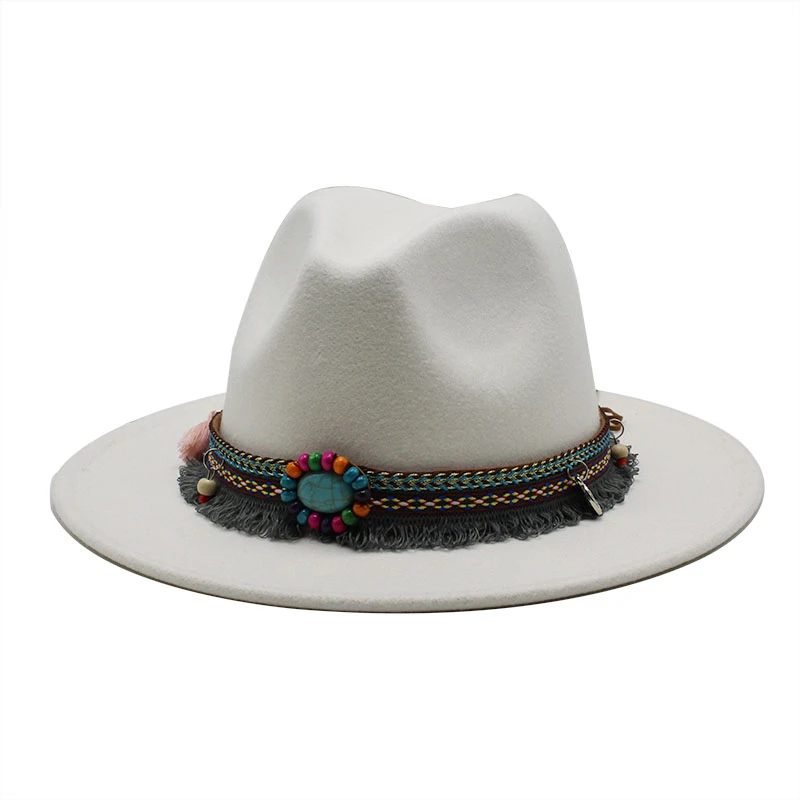 

NEW Men Women Wool Felt Jazz Style Fedora Hats Panama Trilby Party Formal Top Hat In BLACK WHITE AND YELLOW with Belt Decor