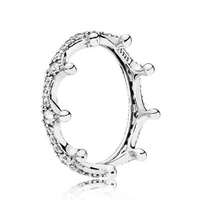 925 sterling silver pan ring enchanted crown with crystal rings for women wedding party gift diy fashion jewelry