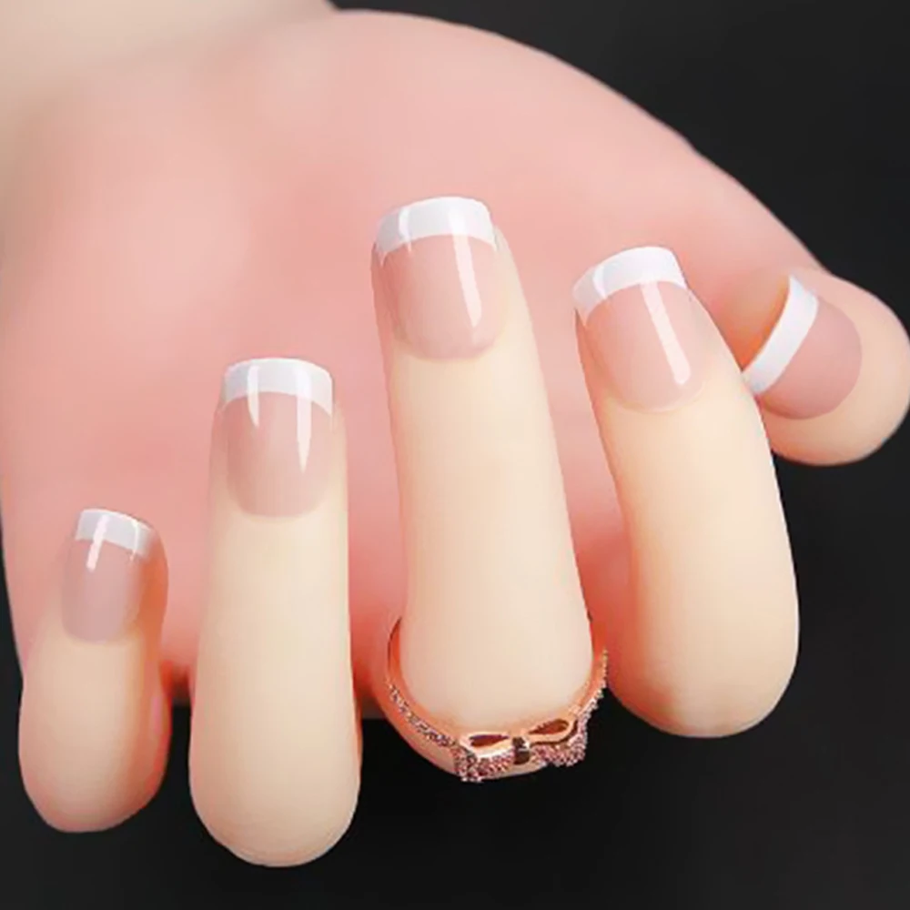 24 шт. натуральные накладные ногти с прозрачным блестящим узором короткие